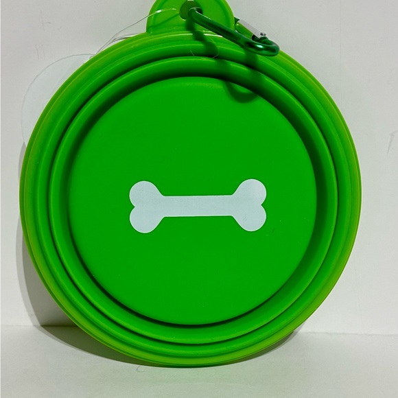 Collapsible Silicone 5” Bowl Dish 12oz Green Rim with Carabiner Dog Pet Portable - Picture 2 of 8